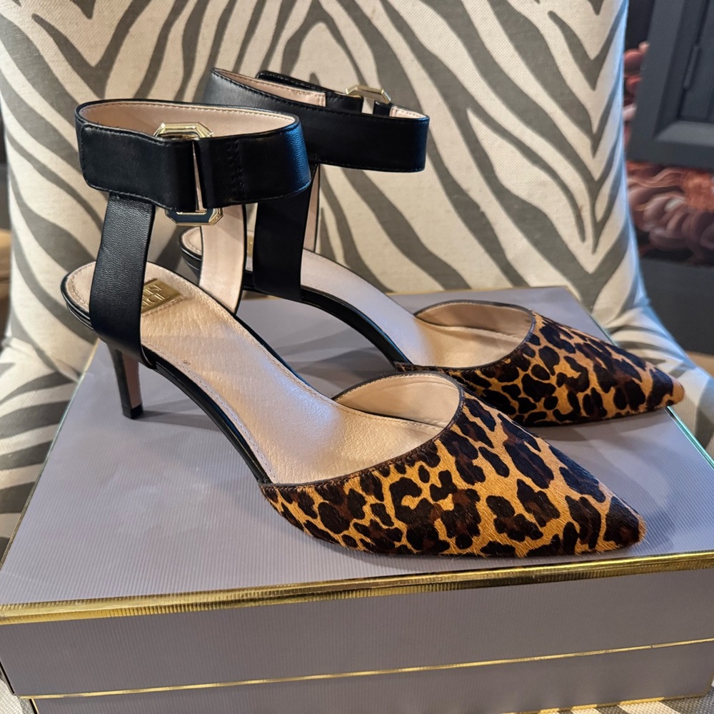 Louise et Cie Leopard Print Kitten Heels with Ankle Strap
